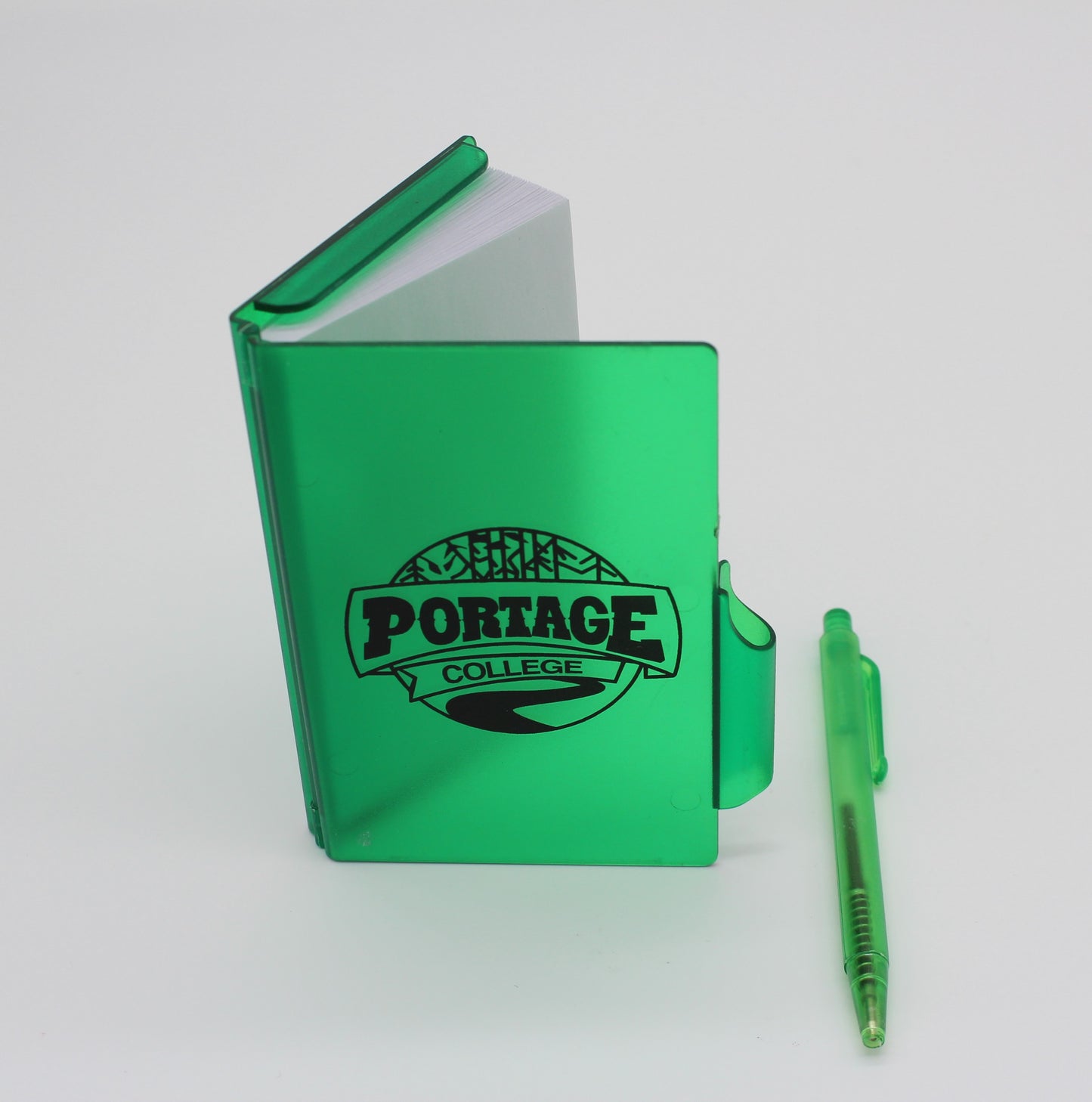 Portage College Translucent Green Notepad with Pen