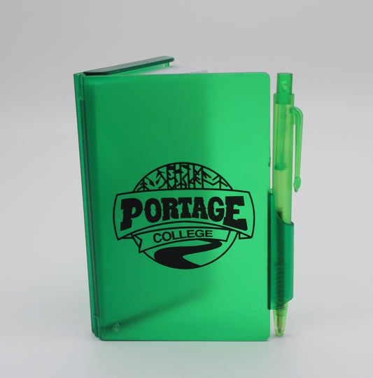 Portage College Translucent Green Notepad with Pen